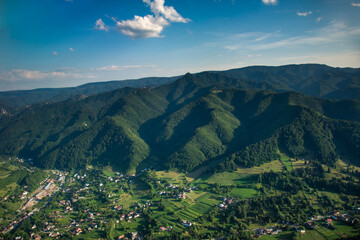 Bistrita Bargaului and the Calimani Mountains seen
  by plane, Romania, August 2020