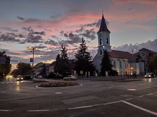 BISTRITA ,Romania ,reformed church after sunset in October 2020