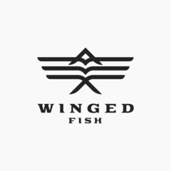 Winged Fish abstract logo design. Combination of Wing with Fishbone logo design