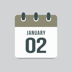 Icon day date 2 January, template calendar page