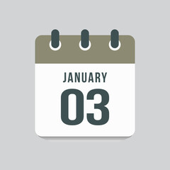 Icon day date 3 January, template calendar page