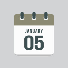 Icon day date 5 January, template calendar page