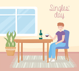 singles day, guy drinking wine