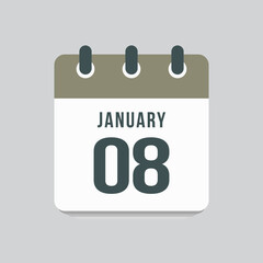 Icon day date 8 January, template calendar page