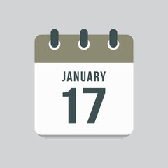 Icon day date 17 January, template calendar page