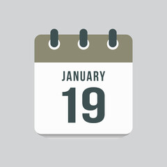 Icon day date 19 January, template calendar page