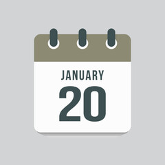 Icon day date 20 January, template calendar page