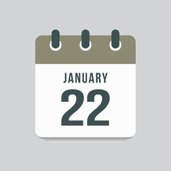 Icon day date 22 January, template calendar page