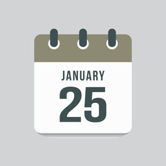 Icon day date 25 January, template calendar page
