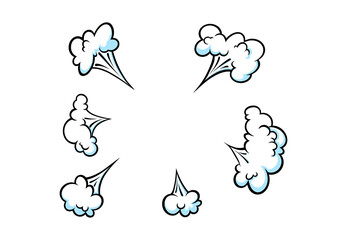 Comic explosion smoke effect. Puff and pow cloud for surprising and explosive events. Vector illustartion isolated in white background © liu_miu