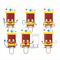 Doctor profession emoticon with bubble blaster firework cartoon character