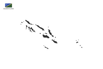 Fototapeta premium Solomon Islands black shadow map vector on white background and country flag icon left corner.