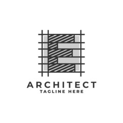 letter E logo with a sketch style. architect company logo vector template