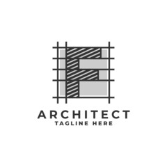 letter F logo with a sketch style. architect company logo vector template