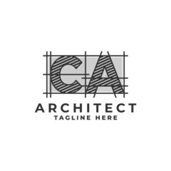 letter C and A logo with a sketch style. architect company logo vector template