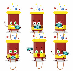 Photographer profession emoticon with bubble blaster firework cartoon character