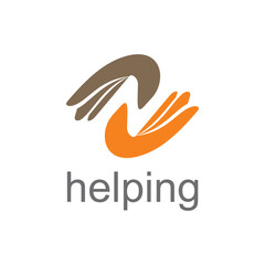 Helping hand with letter N in negative space logo template