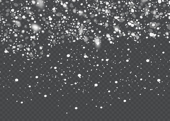 Realistic falling snowflakes. Isolated on transparent background. Vector illustration