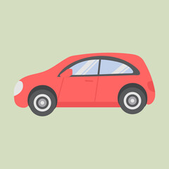 The car is red on a green background for use in clipart or web design