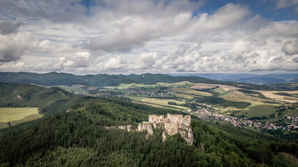 A view of the castle in the village of Lietava in Slovakia