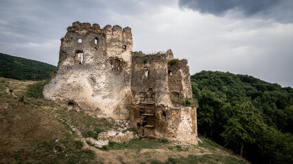 Fototapeta na wymiar Aerial view of Cicva castle in Sedliska village in Slovakia