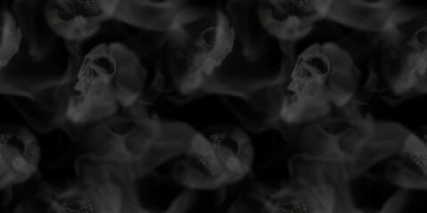 Seamless pattern scary skull emerging from a cloud of smoke.3D rendering
