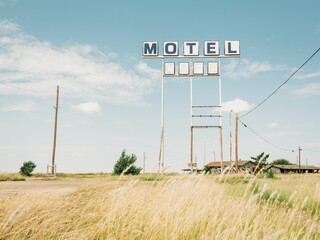 Abandoned motel and cafe sign, on Route 66 in Texas