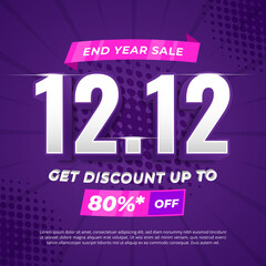 End year sale 12.12 promotional banner template with halftone background