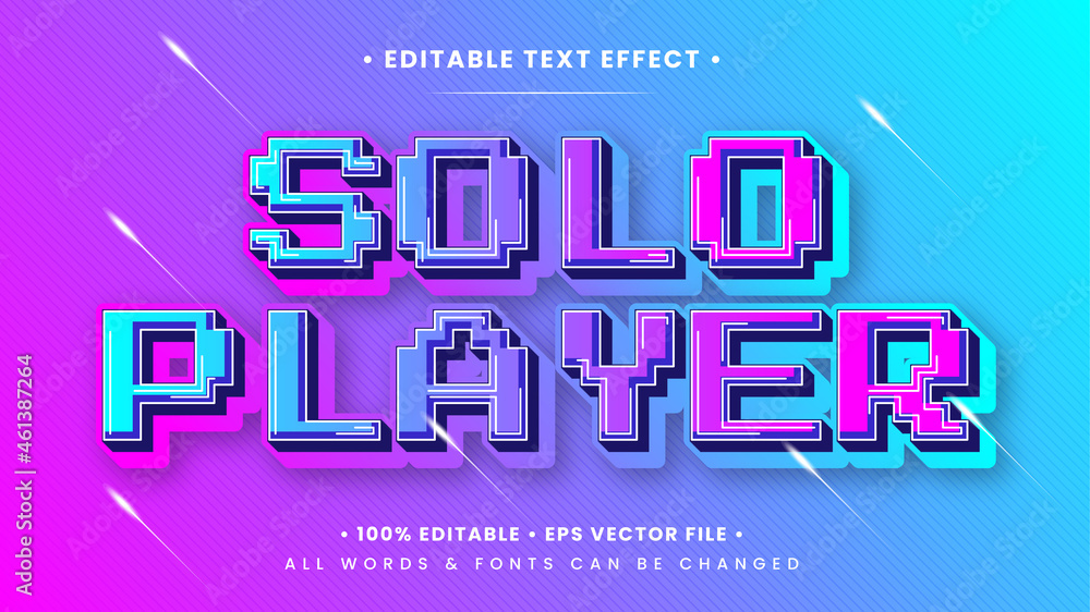 Fototapete solo player gaming 3d text style effect. editable illustrator text style.