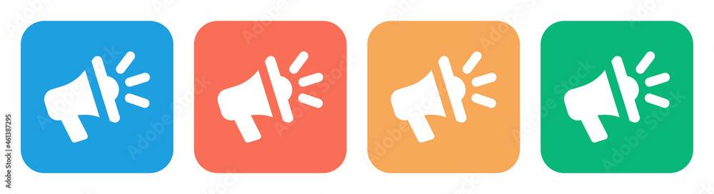 Aufkleber Megaphone icon set. Loudspeaker symbol on button design.