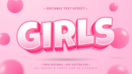 Pink Girl 3d Text Style Effect. Editable illustrator text style.