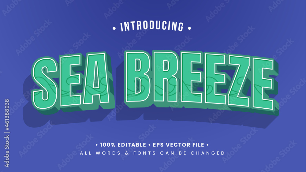 Poster sea breeze retro 3d text style effect. editable illustrator text style.