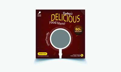 Today's delicious food menu social media post template. Healthy and tasty food banner, flyer, or poster design for online business marketing and promotion.