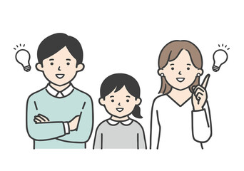 3人家族のイラスト・思いつくポーズ