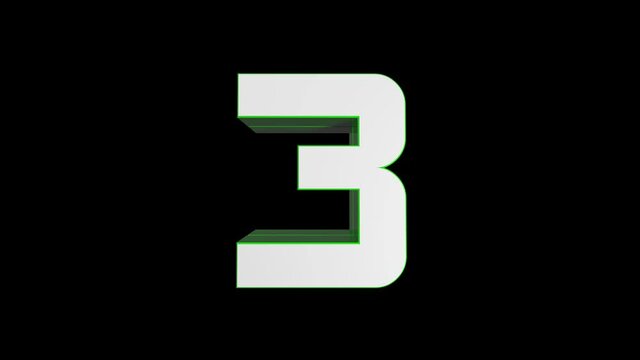 3D Animated alphabet, Green color, letter 3 on Green background