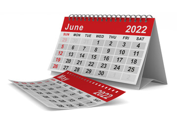 2022 year. Calendar for June. Isolated 3D illustration