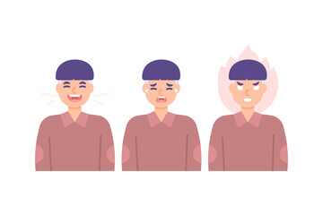 illustration of the expression of a man who is angry, crying, laughing out loud. happy, annoyed, sad. a collection or set of illustrations of facial expressions. flat cartoon style. vector design