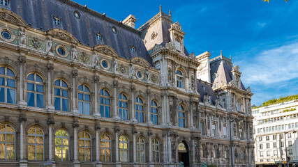 Fototapeta na wymiar Paris, the facade of the Hotel de Ville, city hall of the French capital 