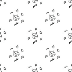 Seamless vector pattern for Halloween in doodle style with black line on transparent background.Horror,vampires,blood,candy hand drawn print.Design for textile,fabric,wrapping paper,scrapbook paper.