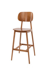 Tall bar chair with backrest isolated on a white background. wooden bar stool