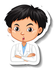 Fototapeta premium Portrait of a boy in science gown cartoon character sticker