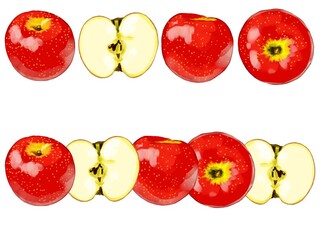 手描き水彩厚塗りのりんごイラストラインセット