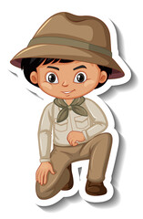 Boy in safari outfit cartoon character sticker