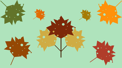 Autumn leaves,autumn leaves, colorful, perforated leaves on a green background,adobe illustrator eps8