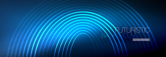 Dark abstract background with glowing neon circles. Trendy layout template for business or technology presentation, internet poster or web brochure cover, wallpaper