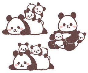 パンダと双子のパンダの赤ちゃんのセット