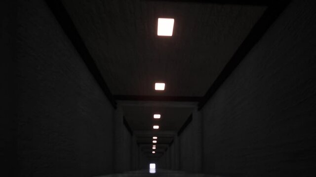 Flying into a long corridor, Passing by a long extended cement lane, 3d rendering