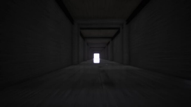 Flying into a long corridor, Passing by a long extended cement lane, 3d rendering