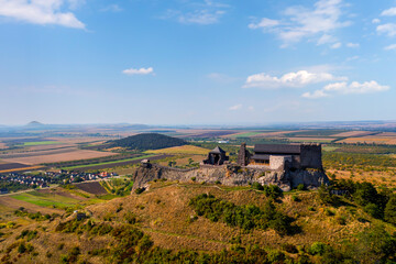 Fototapeta na wymiar Castle of Boldogko in Hungary. Medival fort in Zemplen mountins in clean panoramic landscape. Famous tourist attraction in north Hungary.