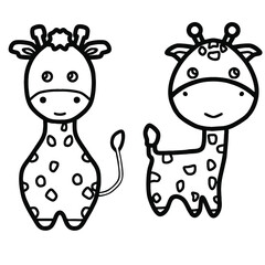 Illustration about animals. Black outline icon of a giraffe. Vector linear style